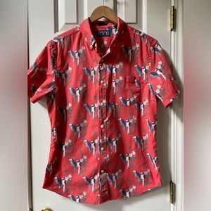 RYE  button down short sleeve with birds.  Size Medium slim